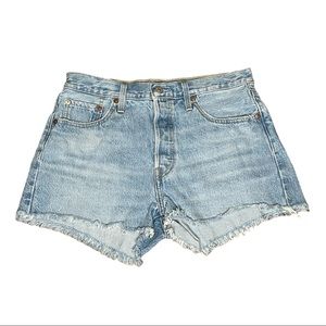 Levi’s 501 Button Fly High Rise Cut Off Denim Shorts
